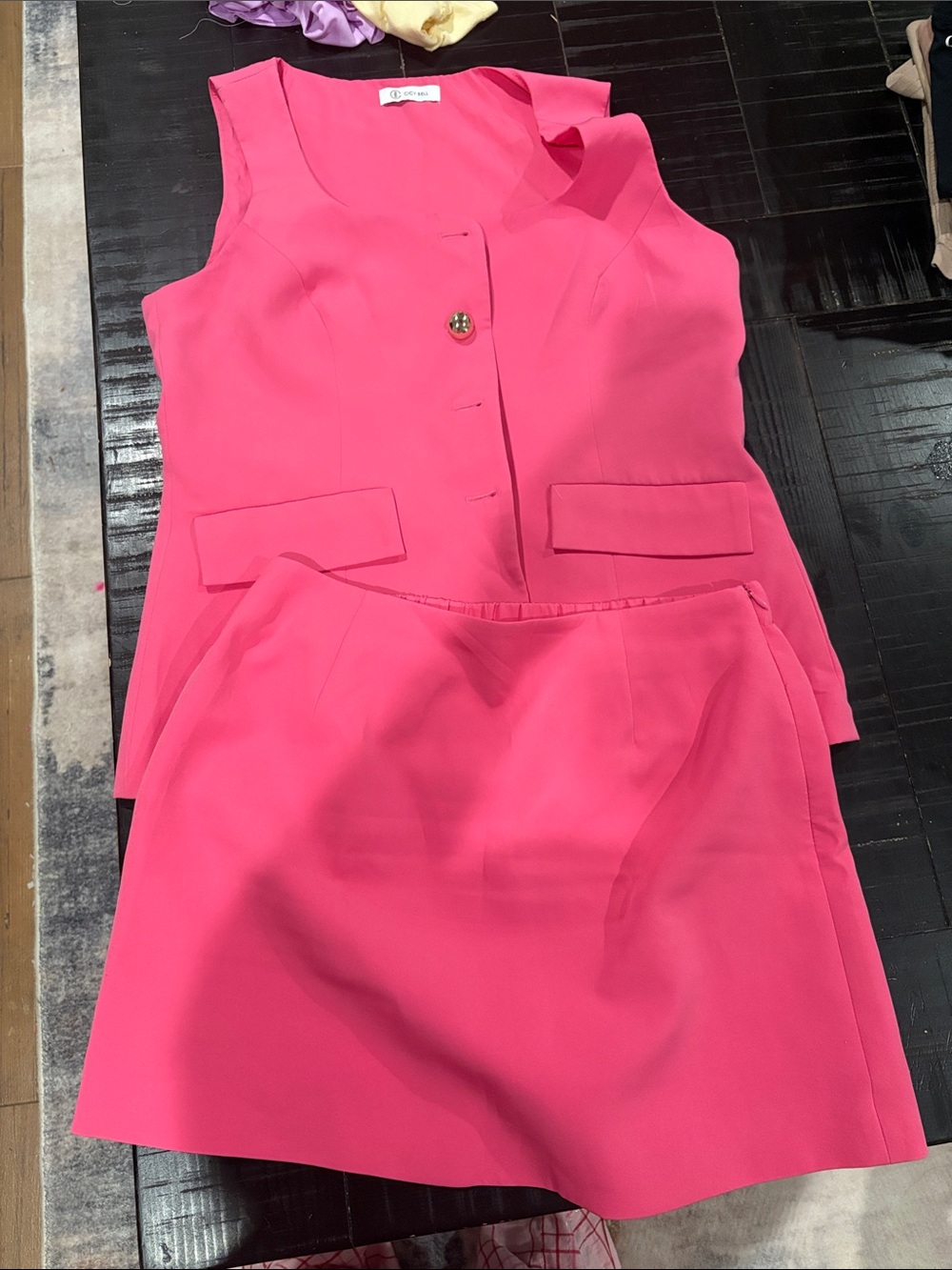 Hot Pink Sleeveless Button Vest & Mini Skirt Set